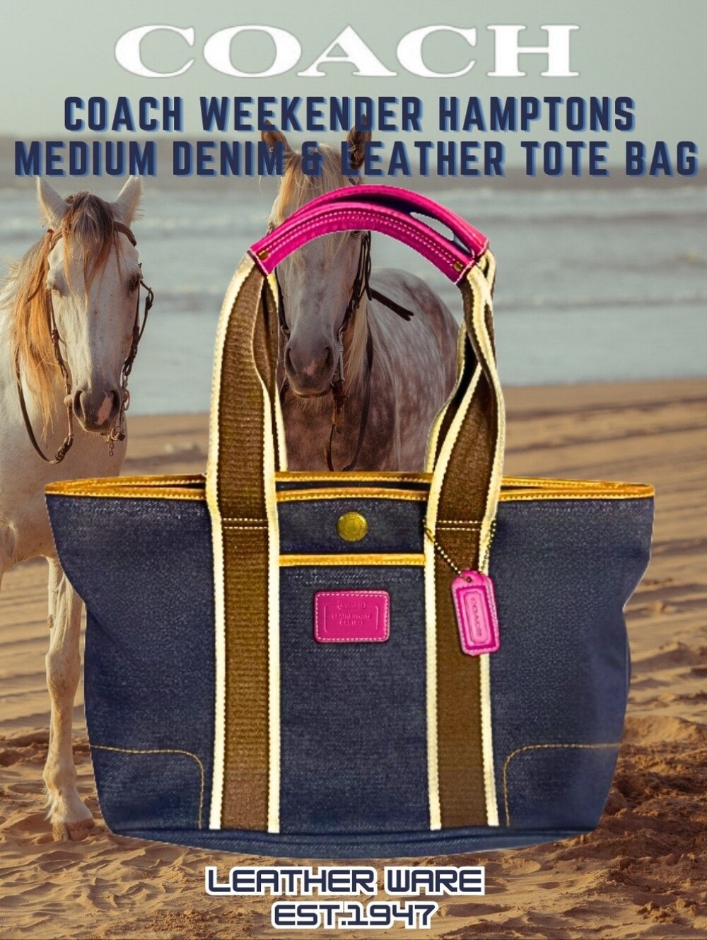 Coach Denim Hampton Weekender With Pink Leather Accents